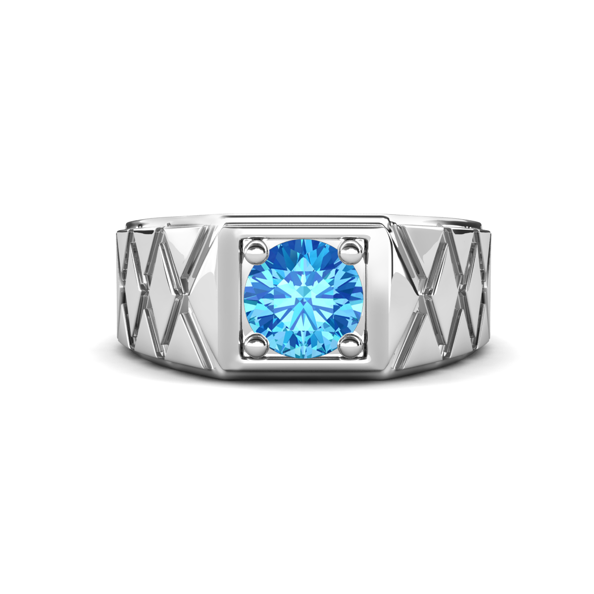 Jabari 0.95 ct Blue Topaz (6.50 mm) Criss Cross Design Shank Solitaire Men Band (9.5 mm) 